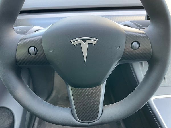 Tesla Model 3 og Y - Real Carbon Steering Wheel Cover - 3-delt sett